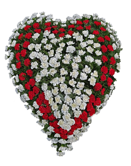 Coroana funerara din garoafe in forma de inima