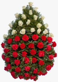 Coroana funerara clasica din garoafe si trandafiri 3