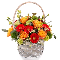 Aranjament de Trandafiri, Portocalii, Portocaliu, Gerbera, Green trick, Lisianthus, Waxflower, Verde 2