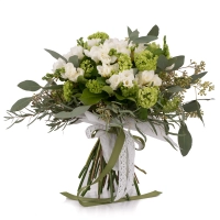 Buchet de 19, Frezii, Albe, Frezie, 10, Viburnum, Verdeață 2