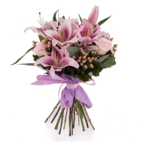 Buchet de 3, Crini, Roz, 5, Trandafiri, Roz, 6, Hypericum, Roz, Verdeață 2