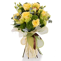 Buchet de 9, Trandafiri, Galbeni, 8, Green trick, 5, Lisianthus, Verde, Verzi, 1, Cymbidium, Orhidee 2