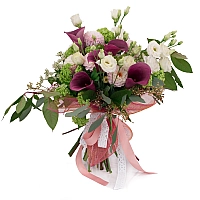 Buchet de Cale, Grena, Cală, Dalii, Dalie, Lisianthus, Viburnum, Astrantia, Verdeață, Alb 2