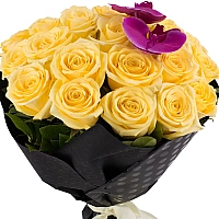 Buchet din 25, Trandafiri, Galbeni, Phalaenopsis, Mov 3