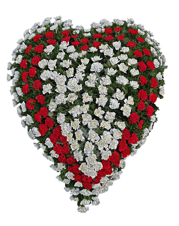Coroana funerara din garoafe in forma de inima